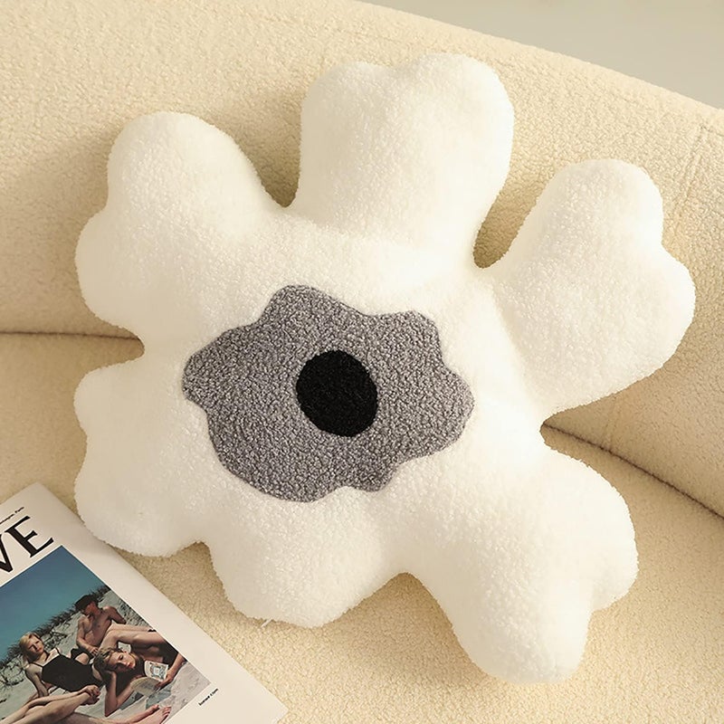 conrtems Sofa Pillow Waist Cushion Back Plush Flower Special-Shaped Pillow All-Match Girl Heart Creative Pillow. (White and Grey) - Image 2
